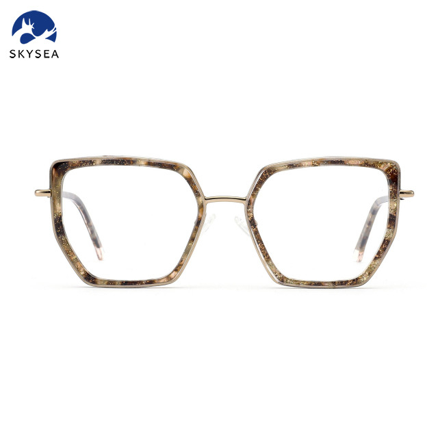 Trending Custom Logo Women Men Optical Glasses Eyewear Acetate Frame Metal Temple