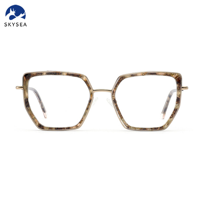 Trending Custom Logo Women Men Optical Glasses Eyewear Acetate Frame Metal Temple