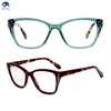 Fashion Forward Teal Transparent Glasses with Unique Patterned Temples Acetate Women Glasses