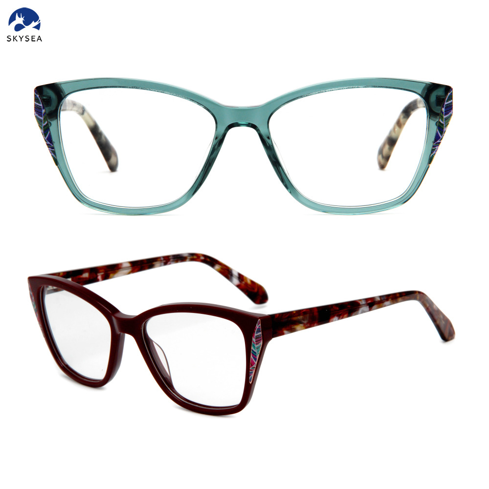 Fashion Forward Teal Transparent Glasses with Unique Patterned Temples Acetate Women Glasses
