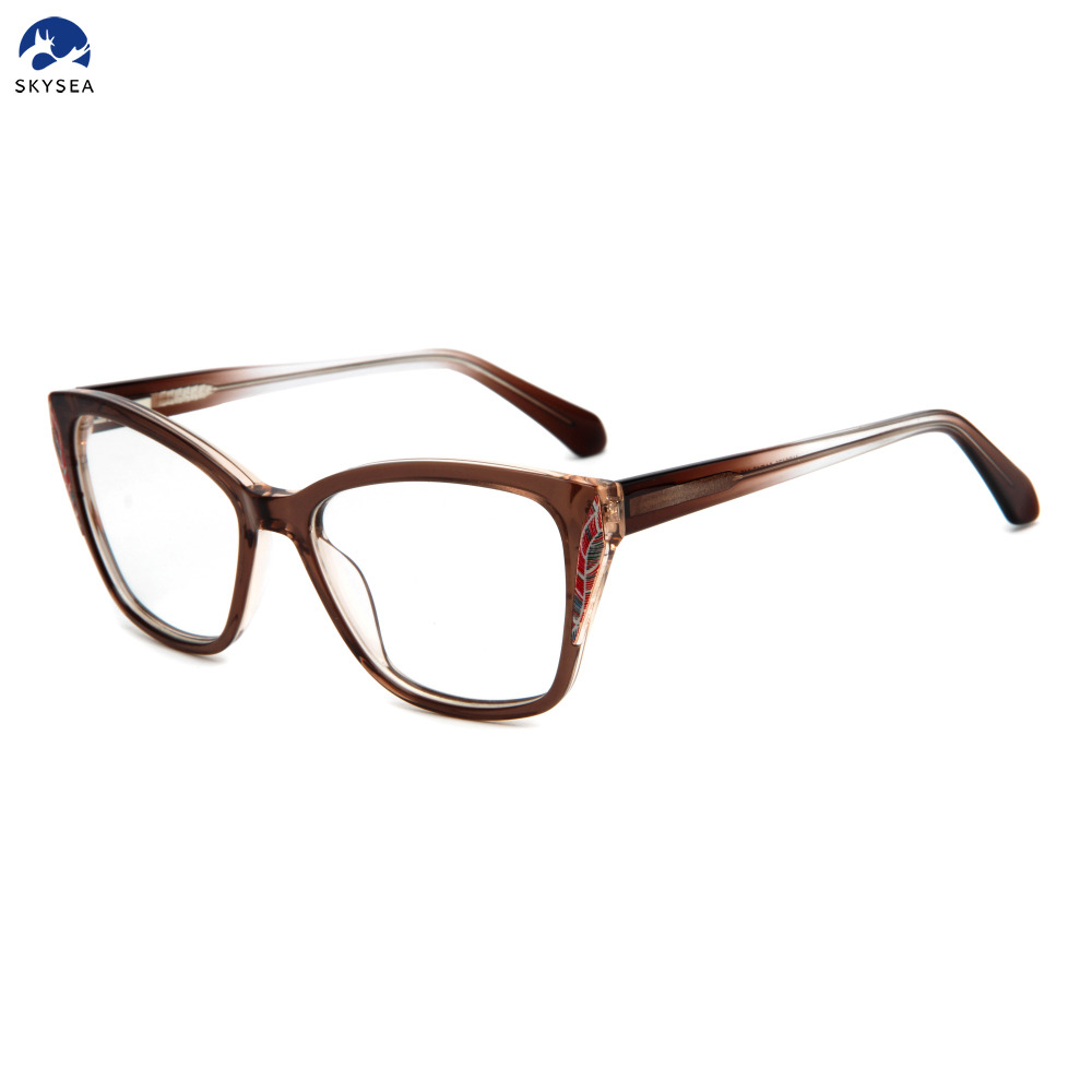 Fashion Forward Teal Transparent Glasses with Unique Patterned Temples Acetate Women Glasses