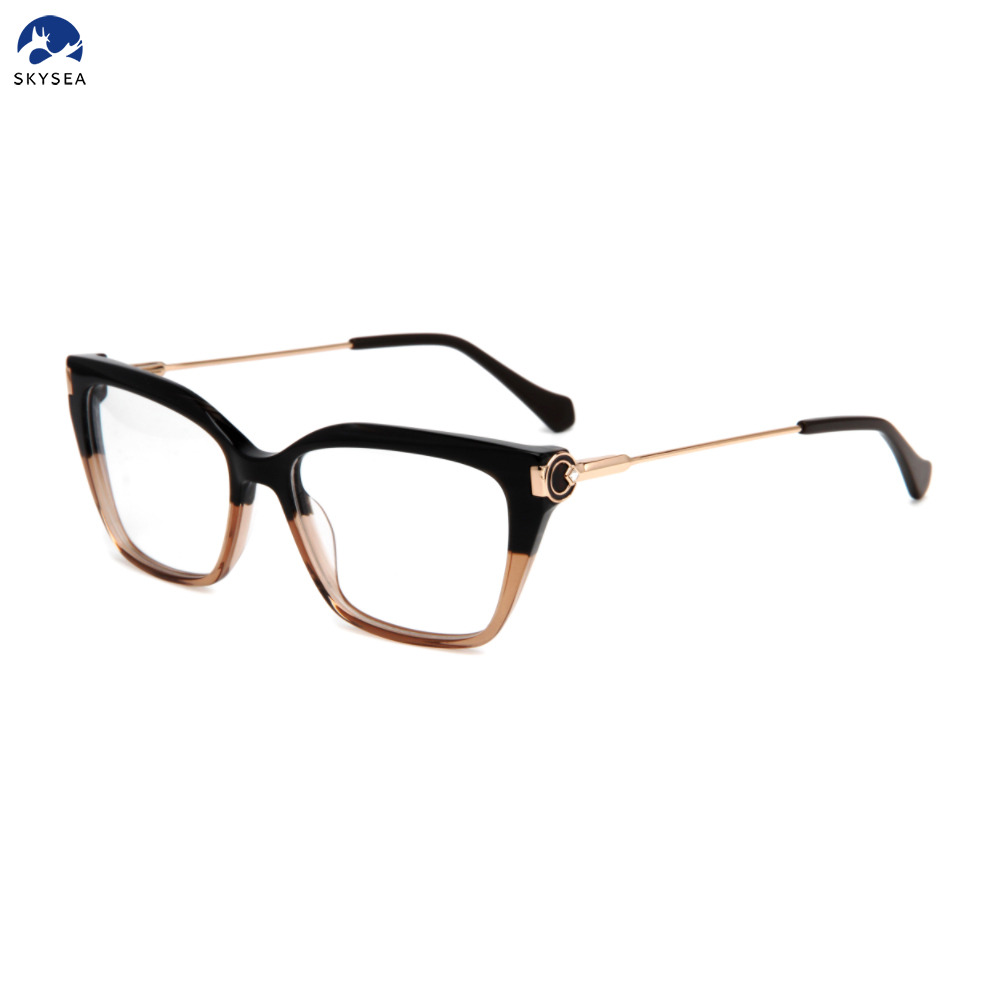 Fashion Newly Acetate Frame Metal Temple Eyeglasses Pile Head Heart Shaped Petals Decoration Design High Quality Wholesale
