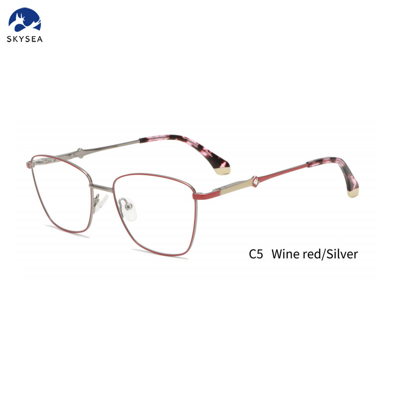 New Women Metal Shiny Fashion Square Optical Glasses Frame Fashion Colorful Design Custom Logo