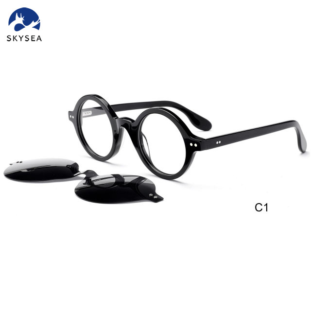 Round Acetate Clip on Polarized Brand Sunglasses Custom logo Frame Ready Stock Glasses Eyewear Acetate Clip