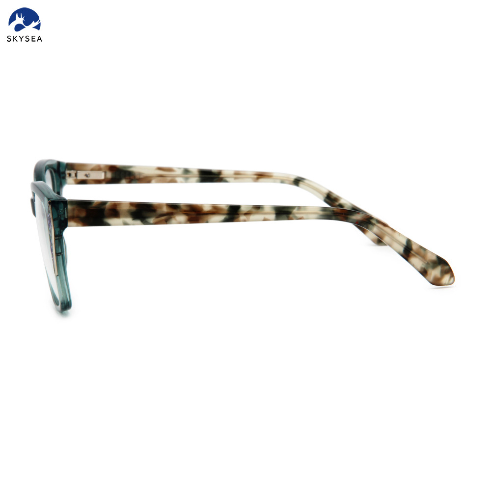 Fashion Forward Teal Transparent Glasses with Unique Patterned Temples Acetate Women Glasses