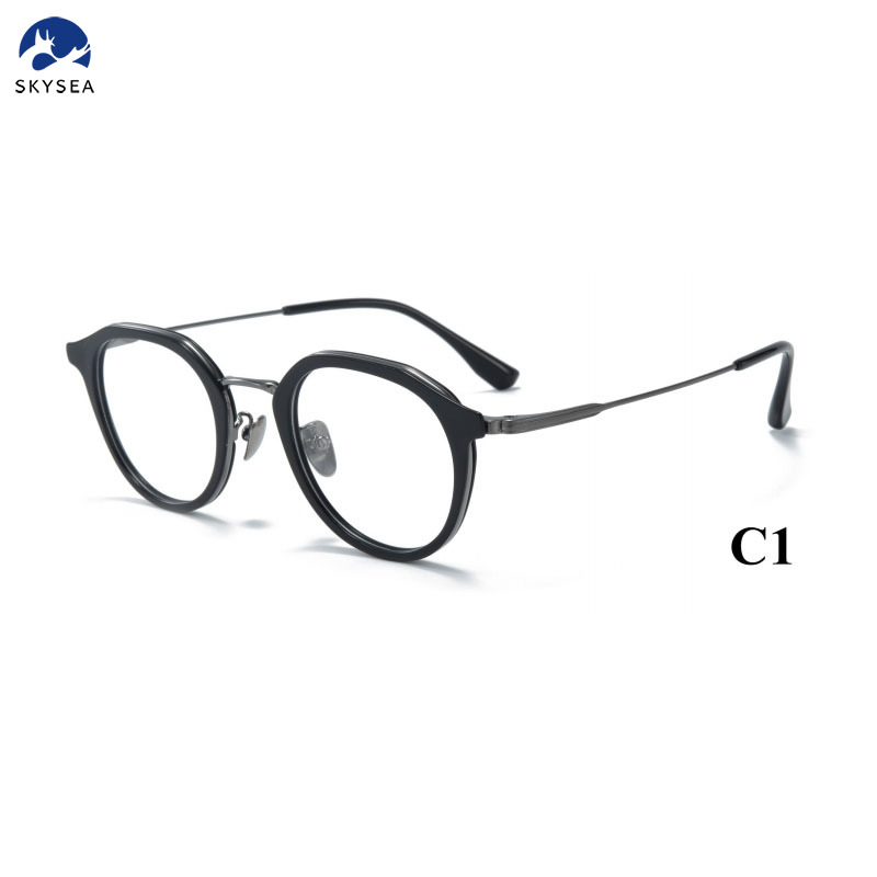 Wholesale Titanium Round Retro Design Acetate Eyeglasses Frame for Optical Eye Glasses Eyewear Glasses 