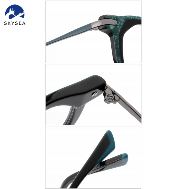 High Quality Acetate Optical Frames Blue Clear Front Metal Temple Diamond Reading Men Women's Fashion