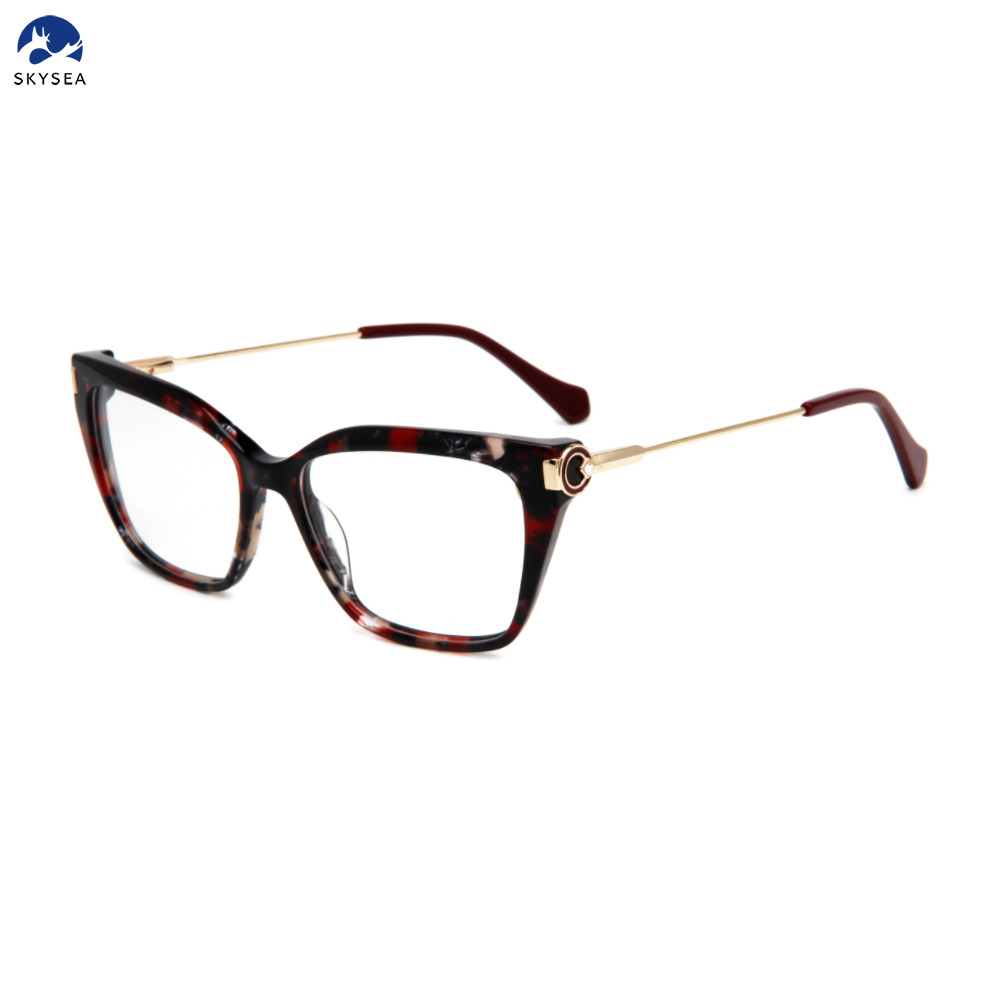Fashion Newly Acetate Frame Metal Temple Eyeglasses Pile Head Heart Shaped Petals Decoration Design High Quality Wholesale