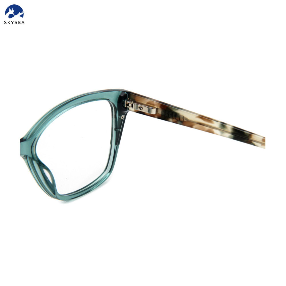 Fashion Forward Teal Transparent Glasses with Unique Patterned Temples Acetate Women Glasses
