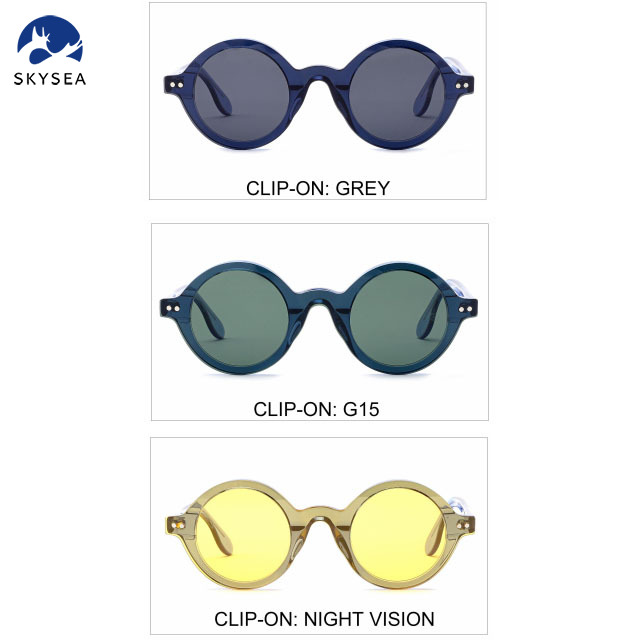 Round Acetate Clip on Polarized Brand Sunglasses Custom logo Frame Ready Stock Glasses Eyewear Acetate Clip