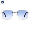 2025 Luxury Men Women Rimless Sunglasses Custom Logo Diamond Cutting Photochromic Color Eyeglasses