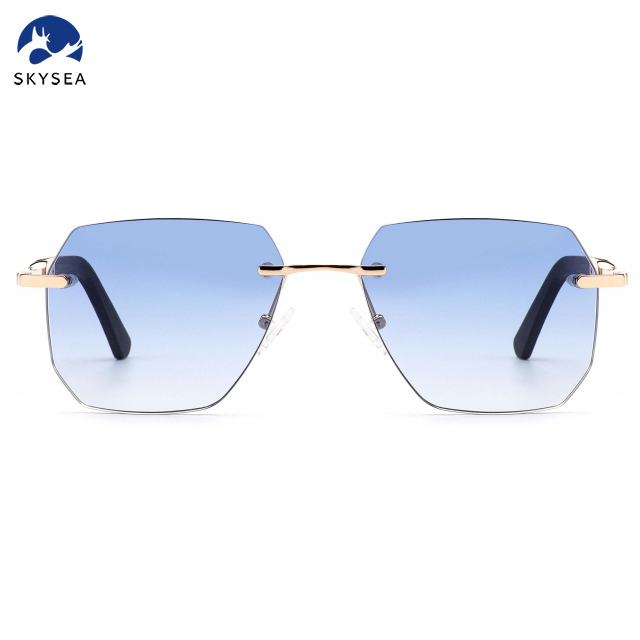 2025 Luxury Men Women Rimless Sunglasses Custom Logo Diamond Cutting Photochromic Color Eyeglasses