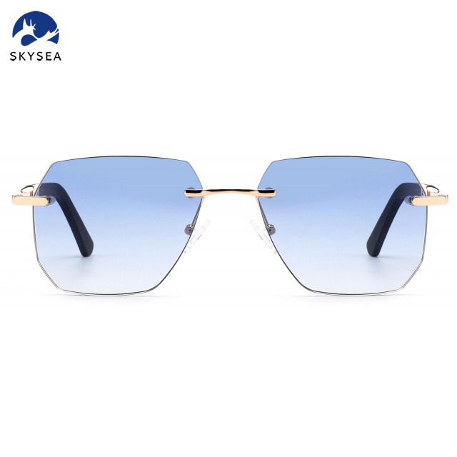 2025 Luxury Men Women Rimless Sunglasses Custom Logo Diamond Cutting Photochromic Color Eyeglasses