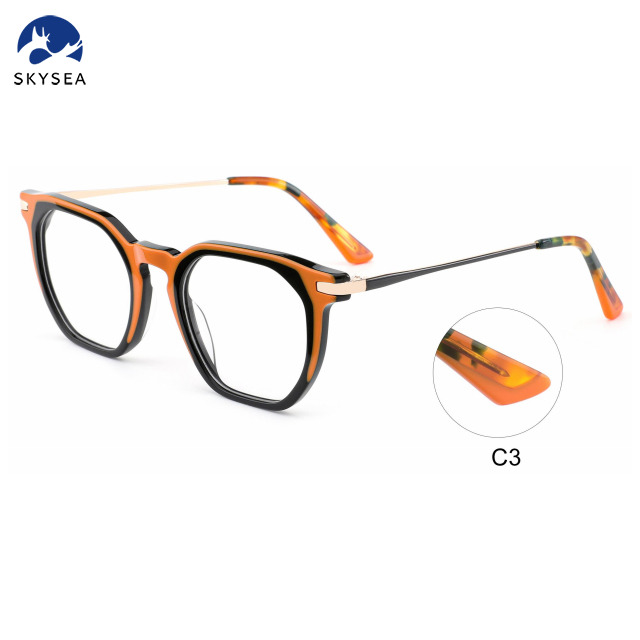 High Quality Acetate Optical Frames Blue Clear Front Metal Temple Diamond Reading Men Women's Fashion