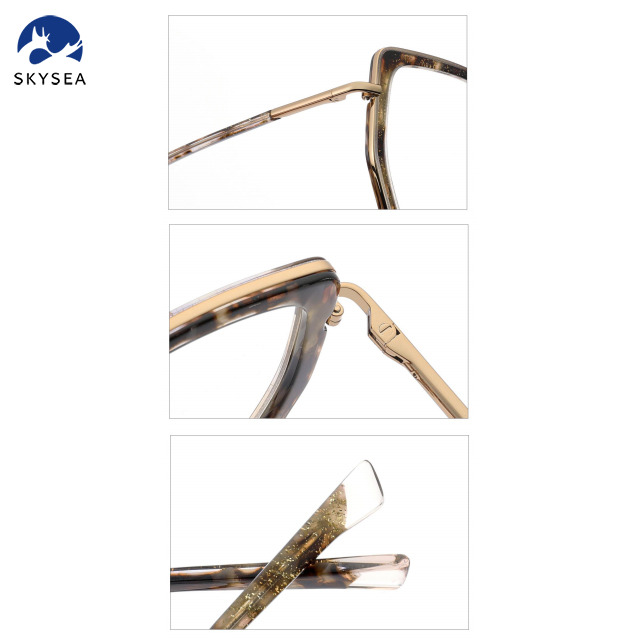 Trending Custom Logo Women Men Optical Glasses Eyewear Acetate Frame Metal Temple