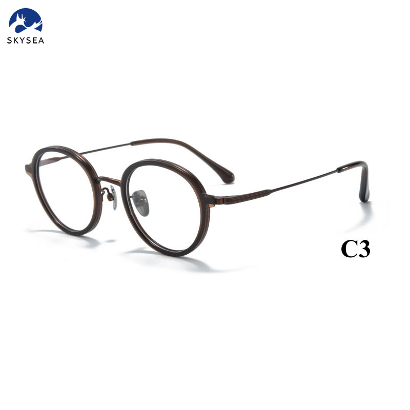 Titanium Acetate Eyeglasses Frame for Optical Eye Glasses Round Retro Design Eyewear Glasses