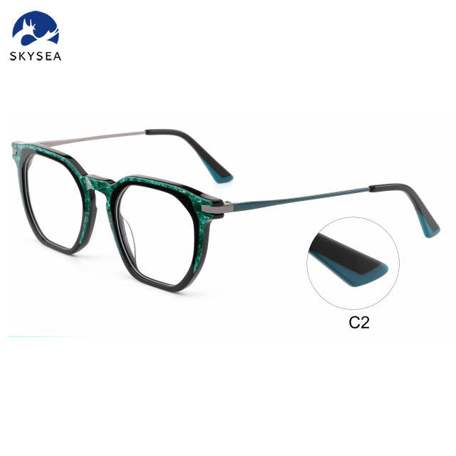 High Quality Acetate Optical Frames Blue Clear Front Metal Temple Diamond Reading Men Women's Fashion