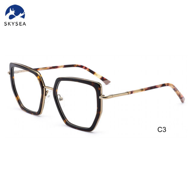 Trending Custom Logo Women Men Optical Glasses Eyewear Acetate Frame Metal Temple