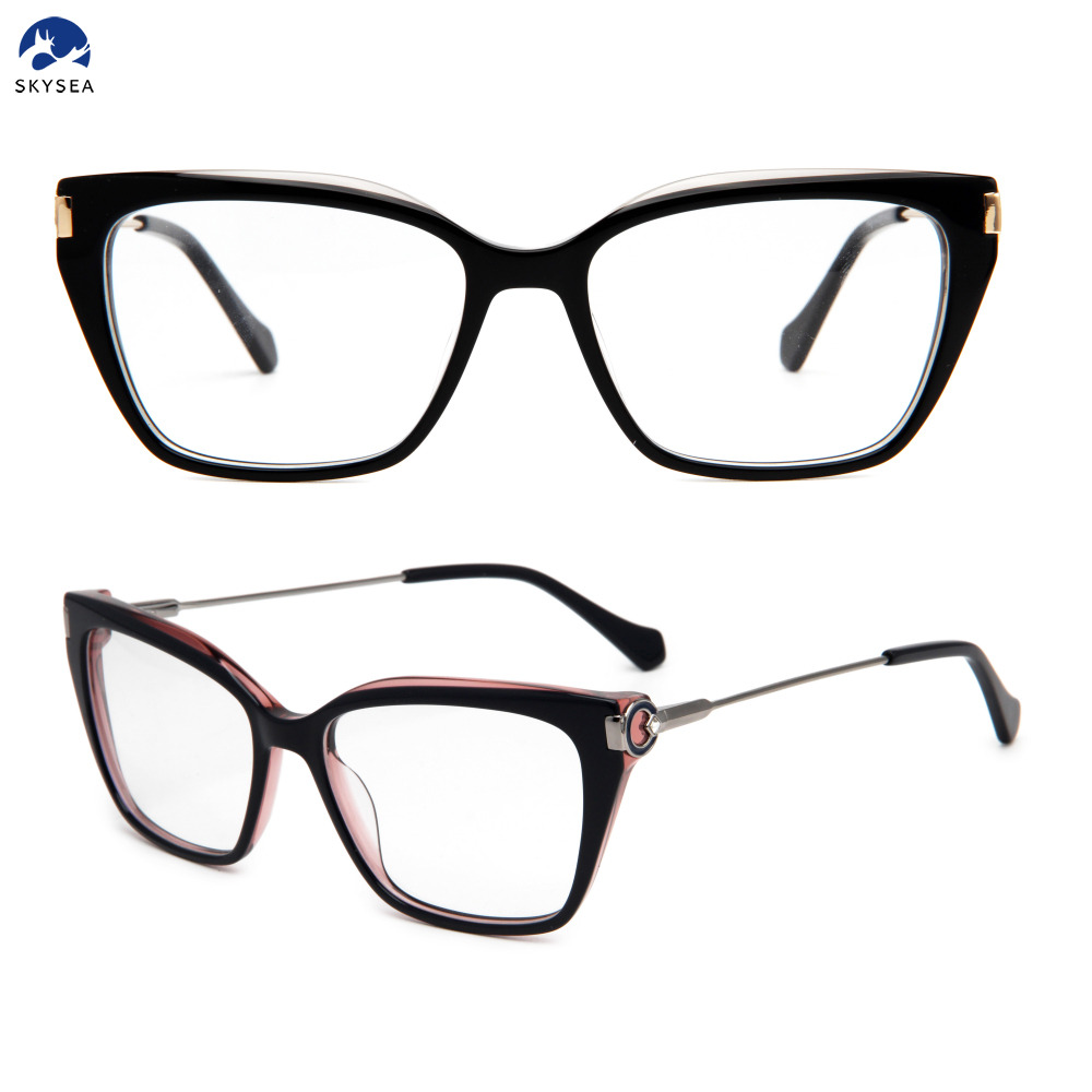 Fashion Newly Acetate Frame Metal Temple Eyeglasses Pile Head Heart Shaped Petals Decoration Design High Quality Wholesale