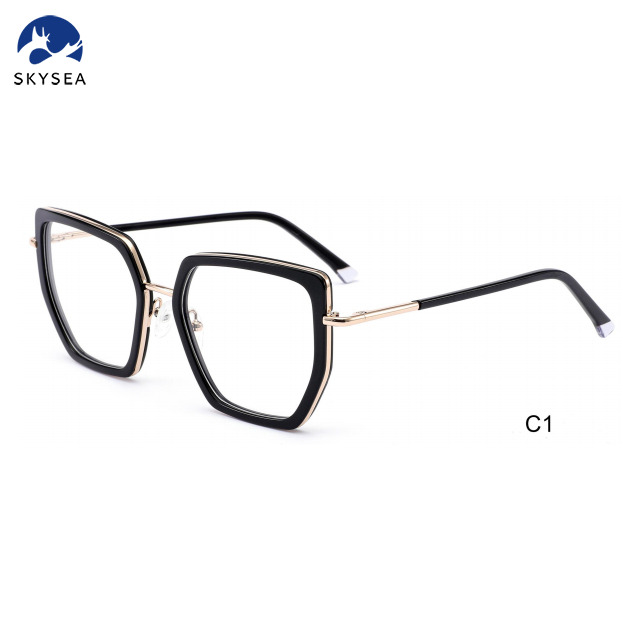 Trending Custom Logo Women Men Optical Glasses Eyewear Acetate Frame Metal Temple