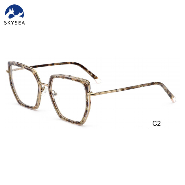 Trending Custom Logo Women Men Optical Glasses Eyewear Acetate Frame Metal Temple
