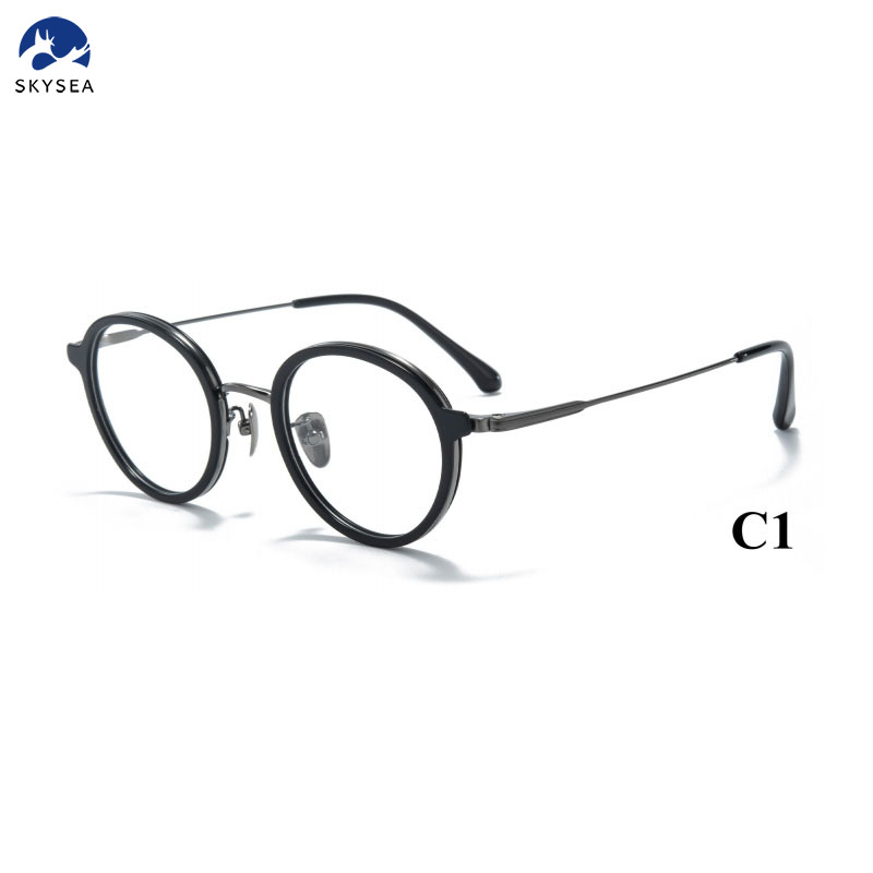Titanium Acetate Eyeglasses Frame for Optical Eye Glasses Round Retro Design Eyewear Glasses
