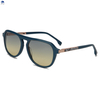 Retro Double Bridge Sunglasses Foldable Metal Swivel Temples Acetate Frame UV400 Gradient Lens Mens Pilot Eyewear