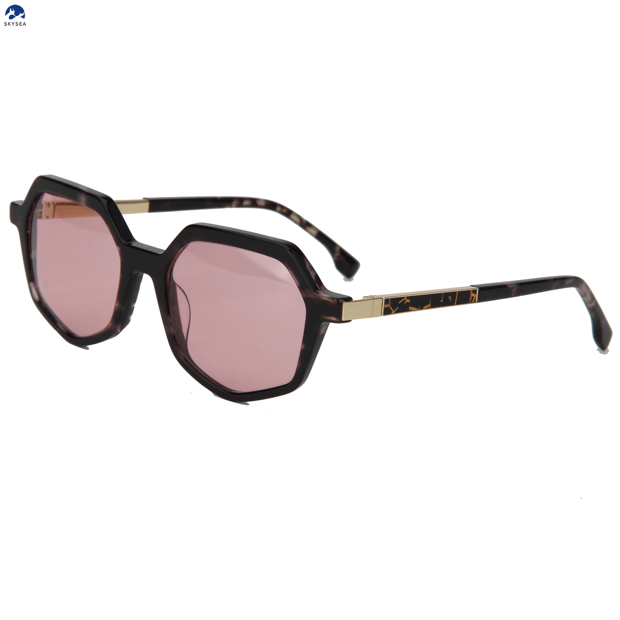 Metal Twist Rotating Temples Geometric Polygon Sunglasses Acetate Frame UV400 Gradient Lens Oversized Designer Shades