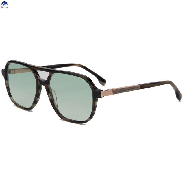 Double Bridge Pilot Sunglasses Metal Rotating Temples Acetate Frame UV400 Gradient Lens Trendy Men Luxury Sun Glasses