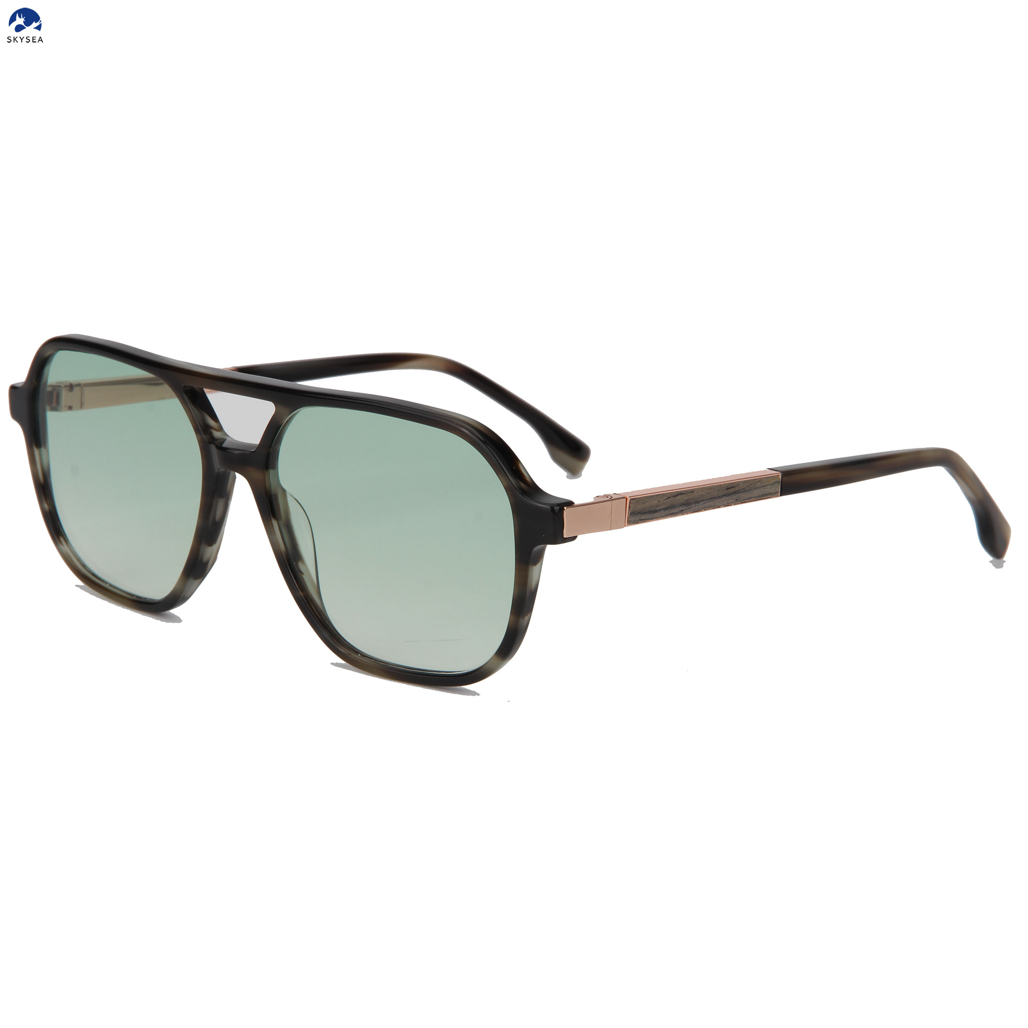 Double Bridge Pilot Sunglasses Metal Rotating Temples Acetate Frame UV400 Gradient Lens Trendy Men Luxury Sun Glasses