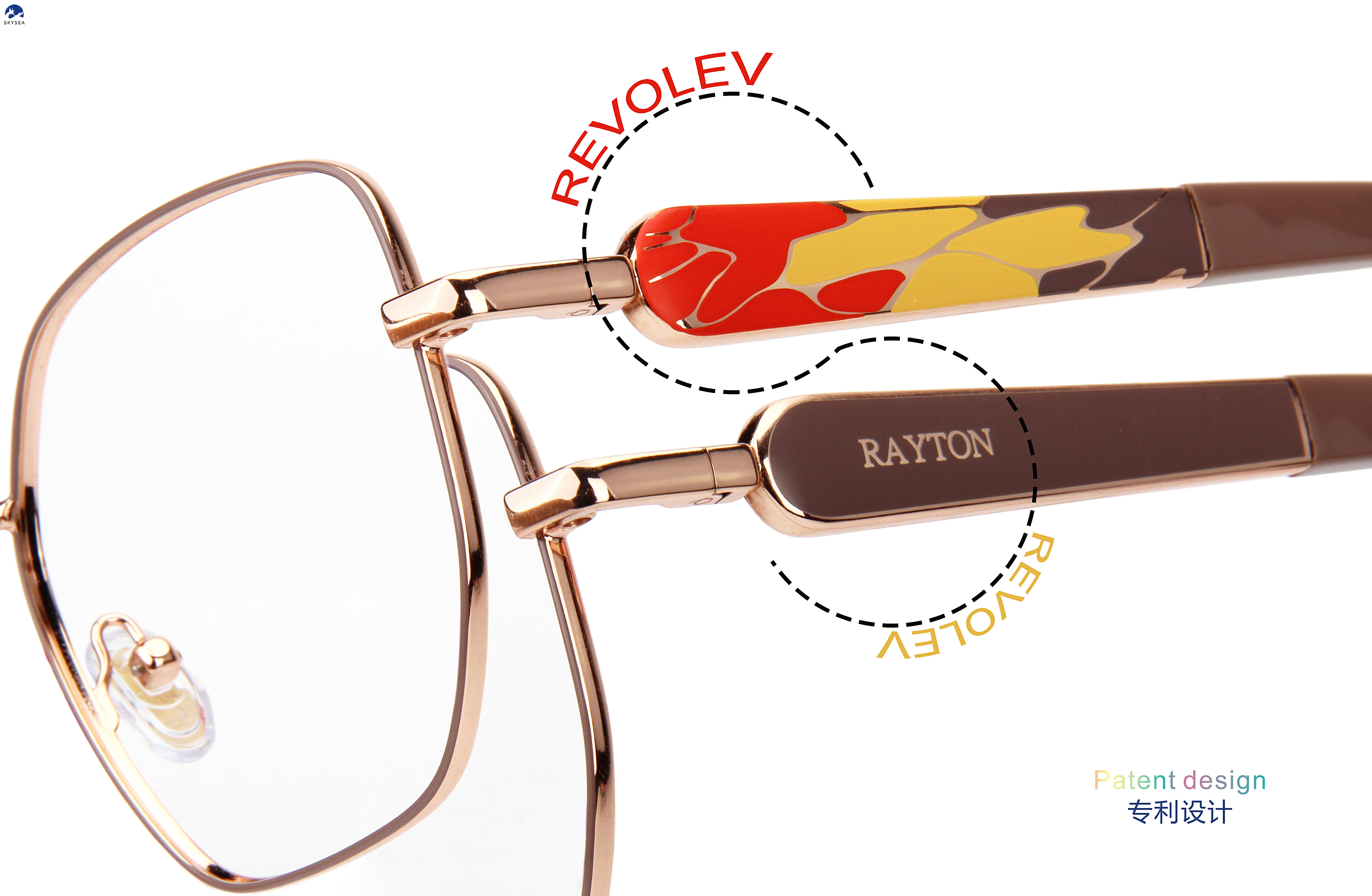 REVOLEV Patent Design 2-Side Rotatable Temple Eyeglasses, Women Polygon Metal Optical Prescription Glasses Frame
