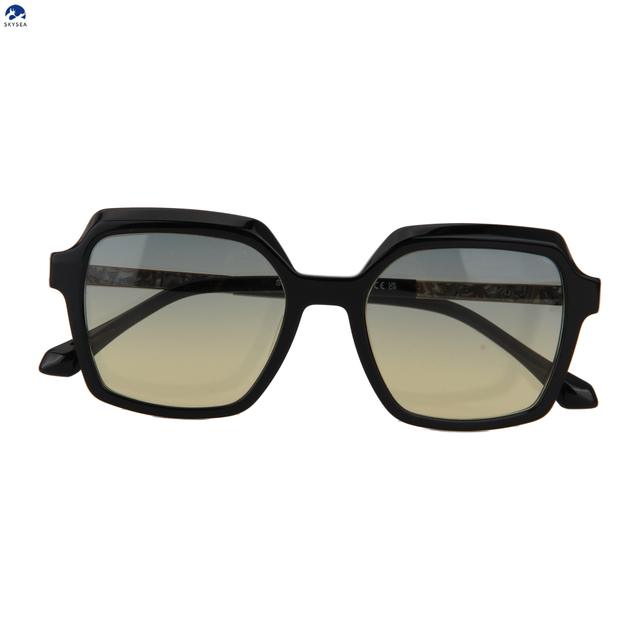 Oversized Square Sunglasses Metal Rotating Temples Acetate Frame UV400 Gradient Lens Trendy Women Luxury Sun Glasses