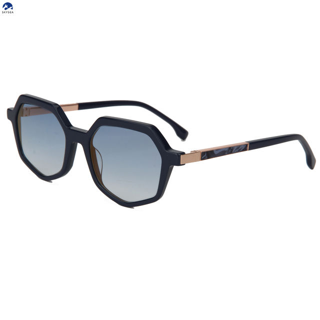 Metal Twist Rotating Temples Geometric Polygon Sunglasses Acetate Frame UV400 Gradient Lens Oversized Designer Shades