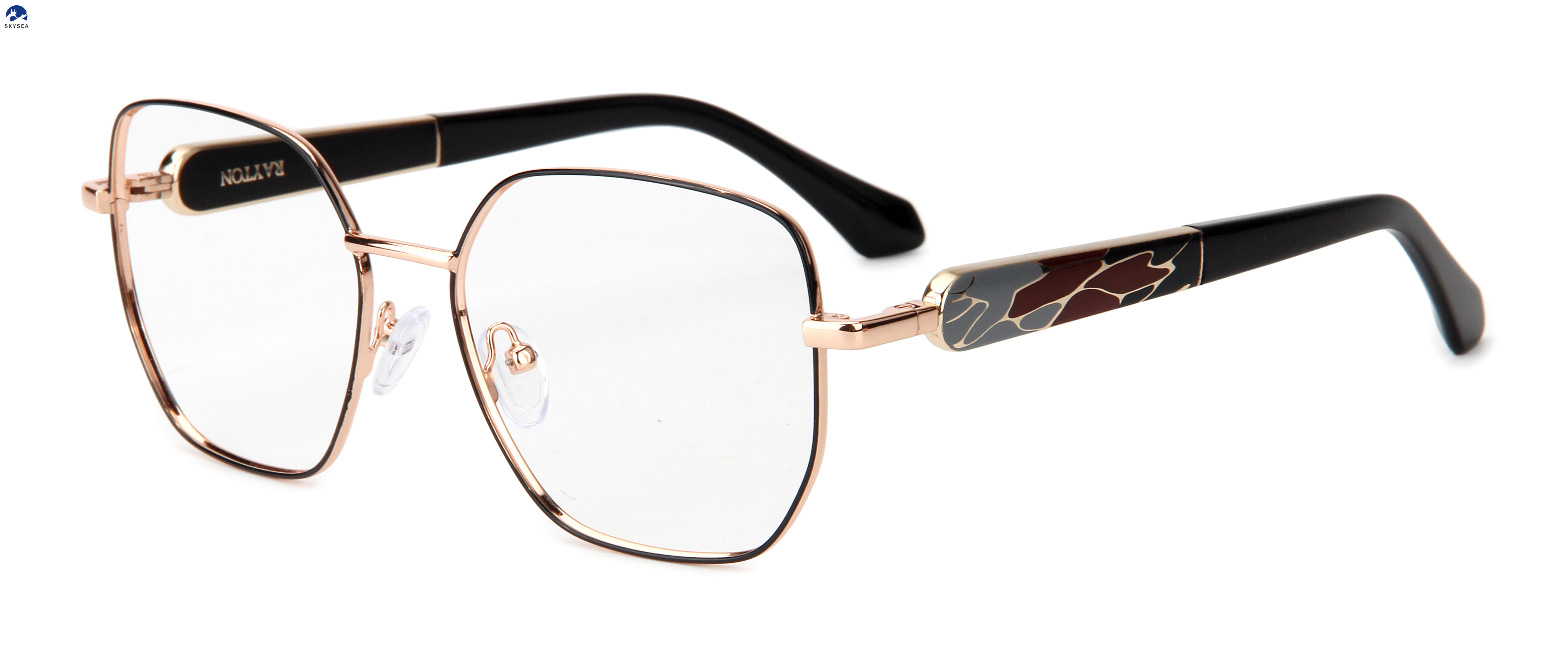 REVOLEV Patent Design 2-Side Rotatable Temple Eyeglasses, Women Polygon Metal Optical Prescription Glasses Frame