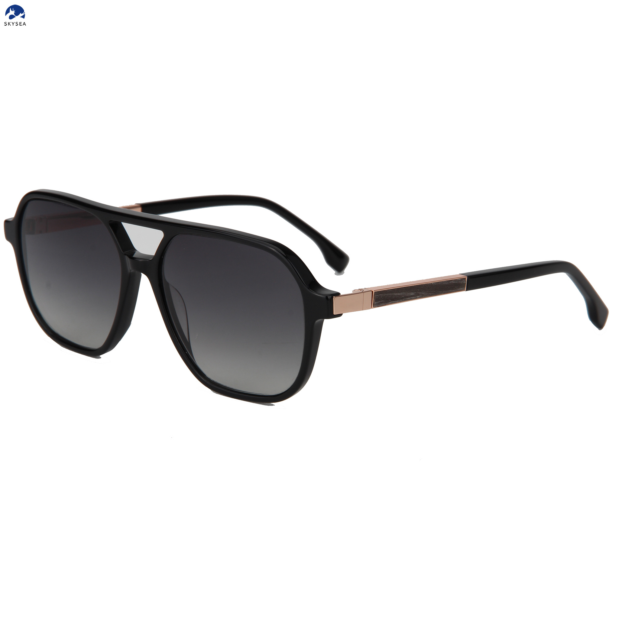 Double Bridge Pilot Sunglasses Metal Rotating Temples Acetate Frame UV400 Gradient Lens Trendy Men Luxury Sun Glasses