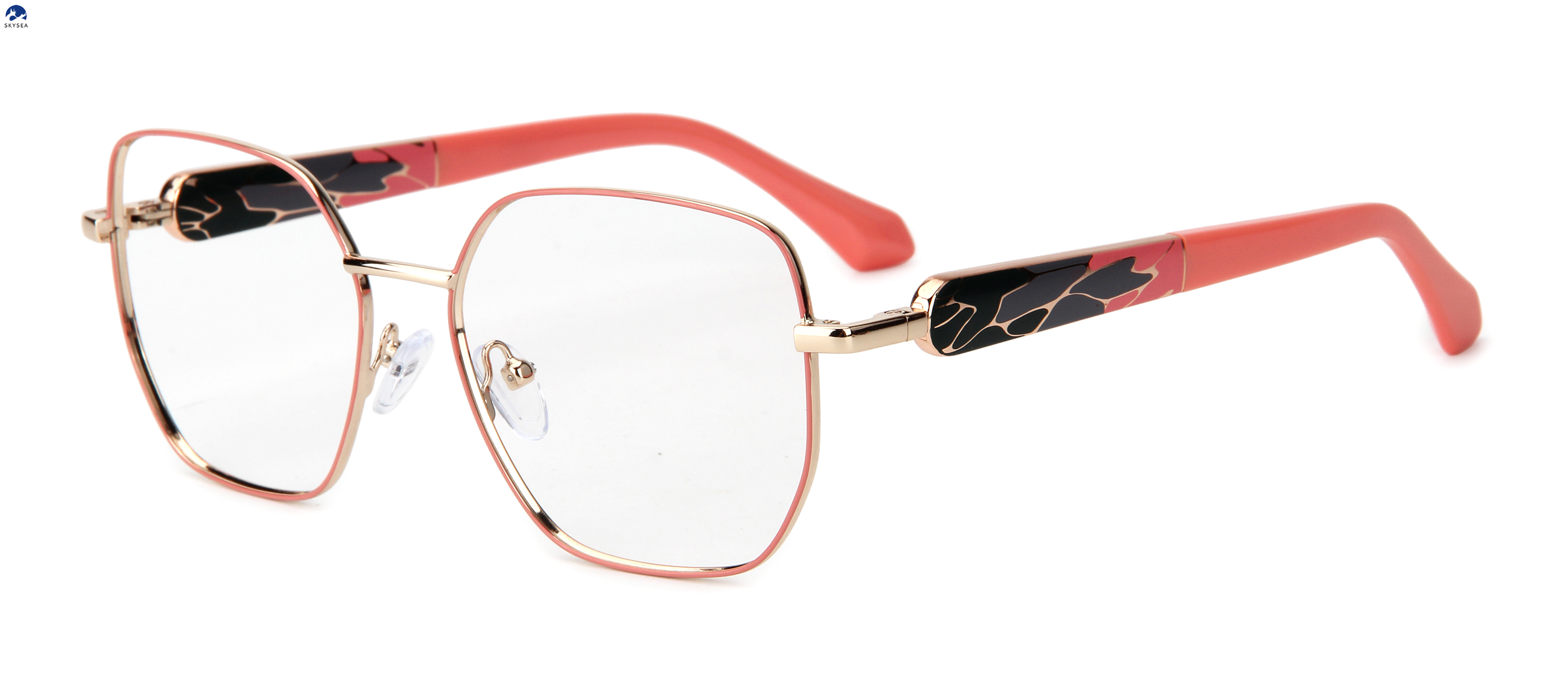 REVOLEV Patent Design 2-Side Rotatable Temple Eyeglasses, Women Polygon Metal Optical Prescription Glasses Frame