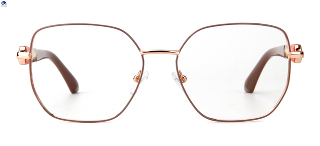 REVOLEV Patent Design 2-Side Rotatable Temple Eyeglasses, Women Polygon Metal Optical Prescription Glasses Frame