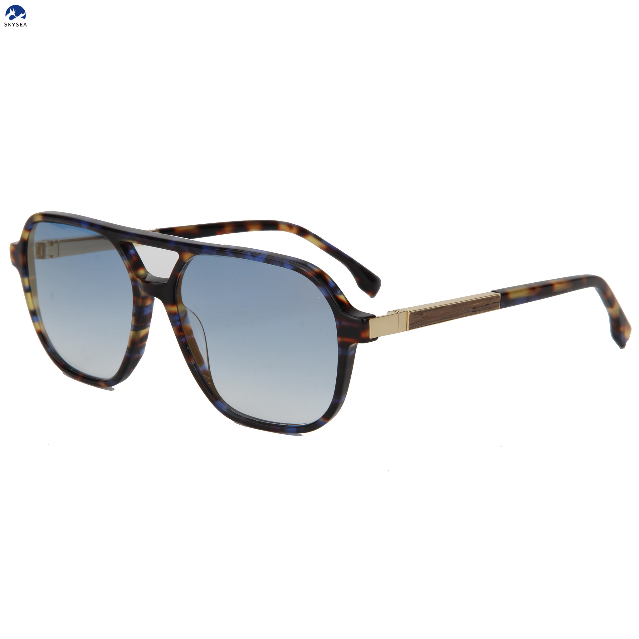 Double Bridge Pilot Sunglasses Metal Rotating Temples Acetate Frame UV400 Gradient Lens Trendy Men Luxury Sun Glasses