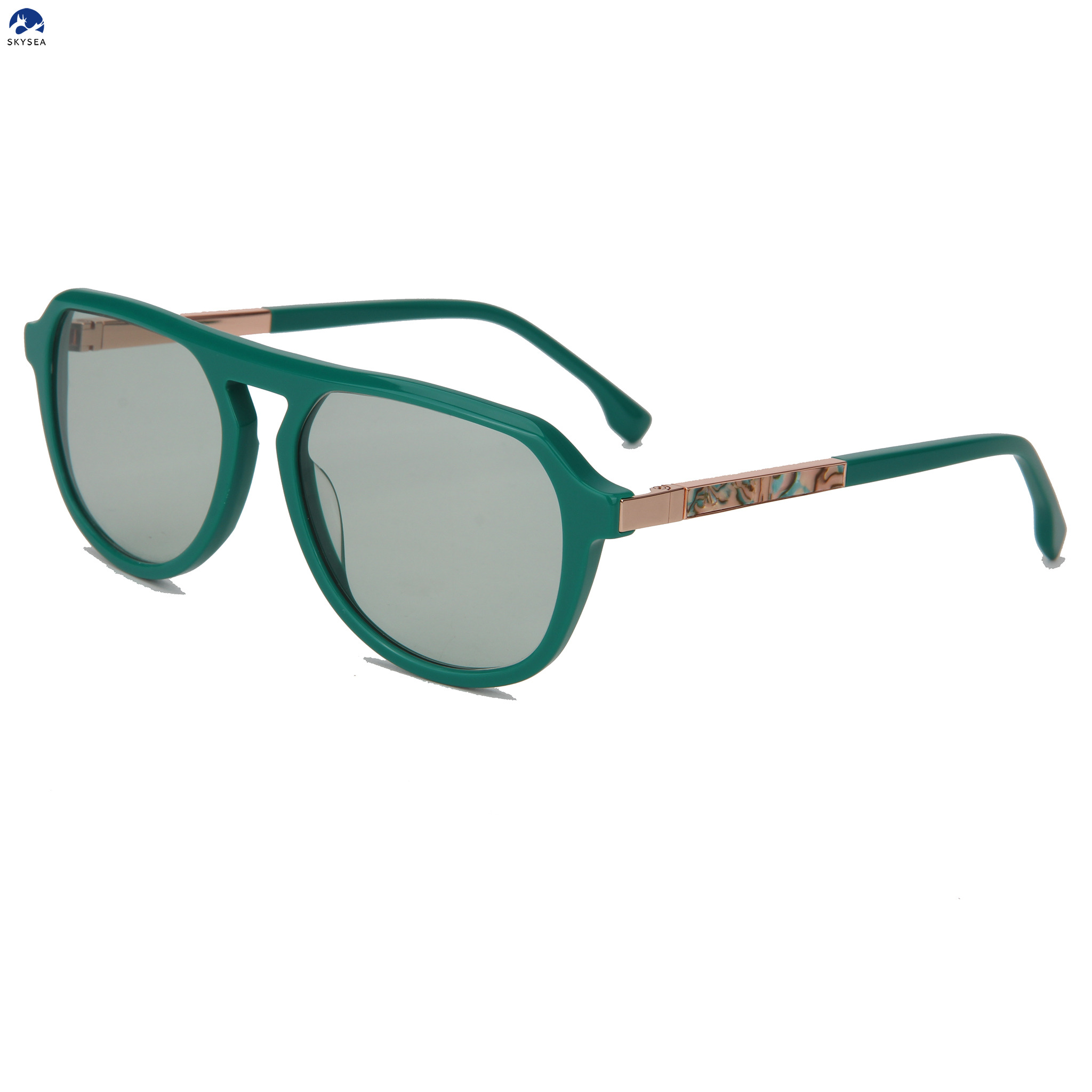 Retro Double Bridge Sunglasses Foldable Metal Swivel Temples Acetate Frame UV400 Gradient Lens Mens Pilot Eyewear